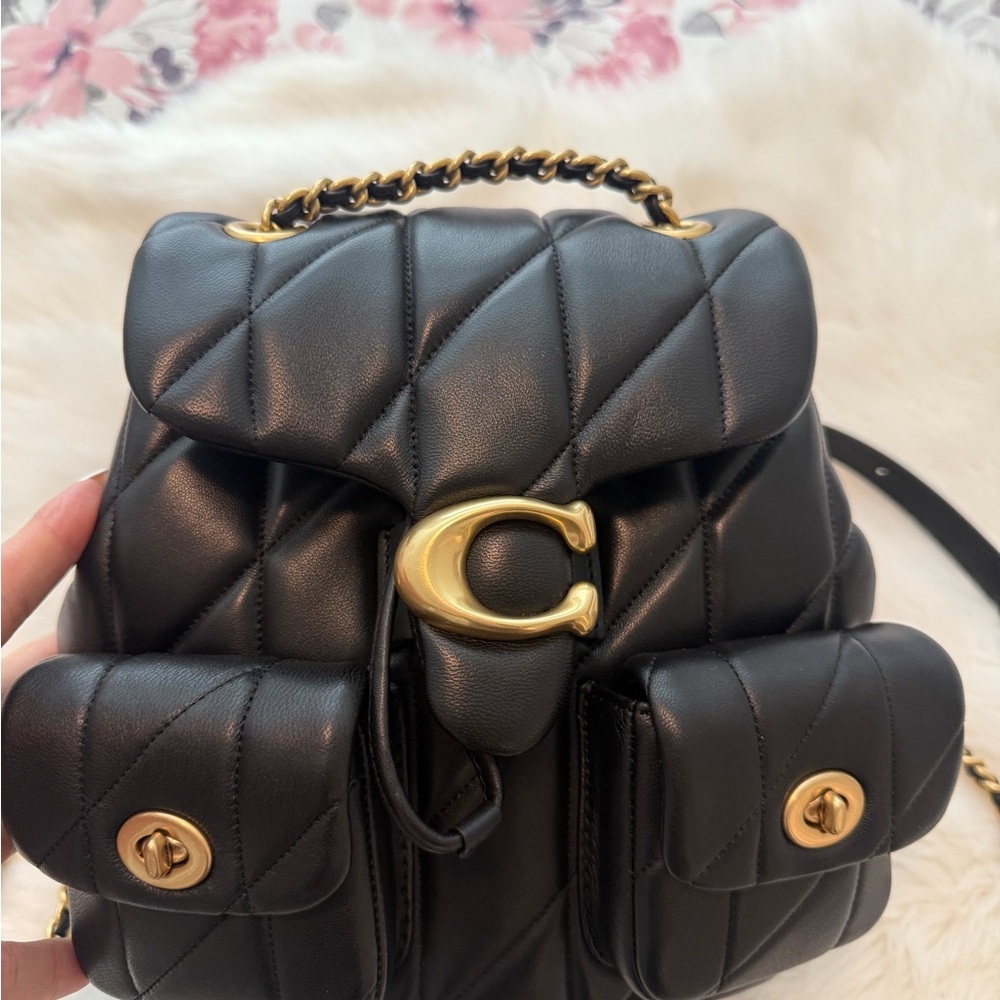 Coach Black Quilted Backpack with Gold Accents like new